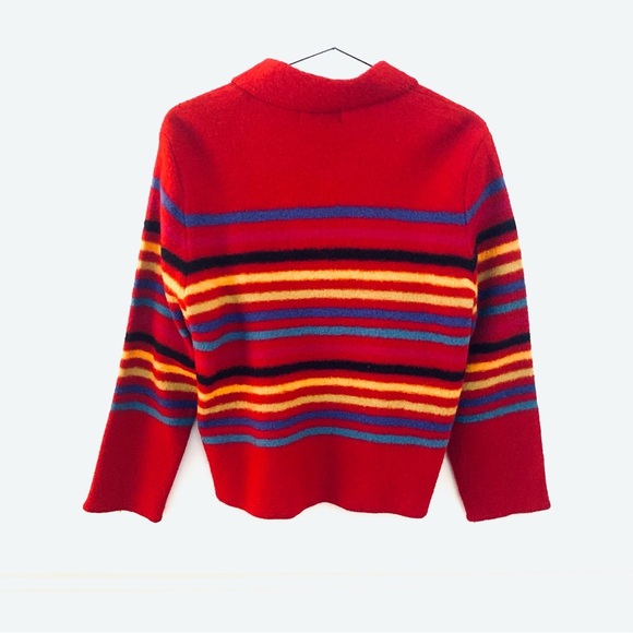 REQUIREMENTS Petite Vintage Boiled Wool Cardigan Sweater, Red Multi Striped - Picture 2 of 4